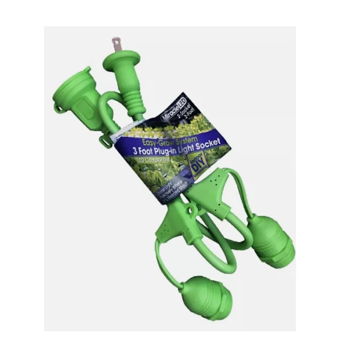 3Ft Miracle Led 2 Light Socket Waterproof Plug Extension Cord Indoor Grow Garden