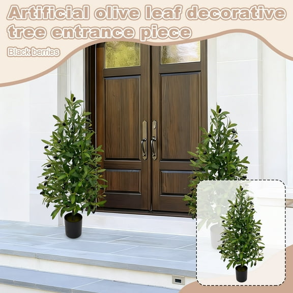 3Ft Olive Artificial Tree Front Door Decorations, Evergreen Spring Decorations Tree with Black Berries, Exquisite Potted Plants Home Decorations Ornaments, Fake Tree Garden Decorations