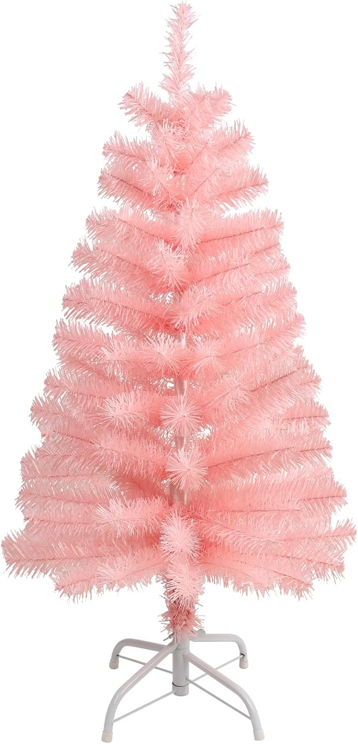 3Ft Pink Artificial Christmas Tree, Mini Tabletop Xmas Tree with 130