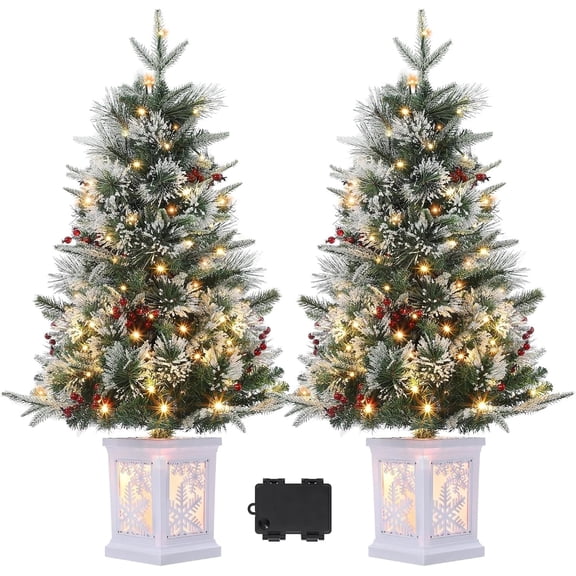 3Ft Pre-Lit Christmas Tree with 78 LED Lights,Snowflake Base Battery Powered Timer Function,Mini Winter Holiday Decor for Home and Office