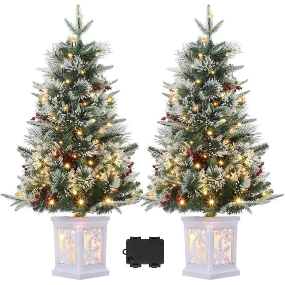 3Ft Pre-Lit Christmas Tree with 78 LED Lights,Snowflake Base Battery Powered Timer Function,Mini Winter Holiday Decor for Home and Office