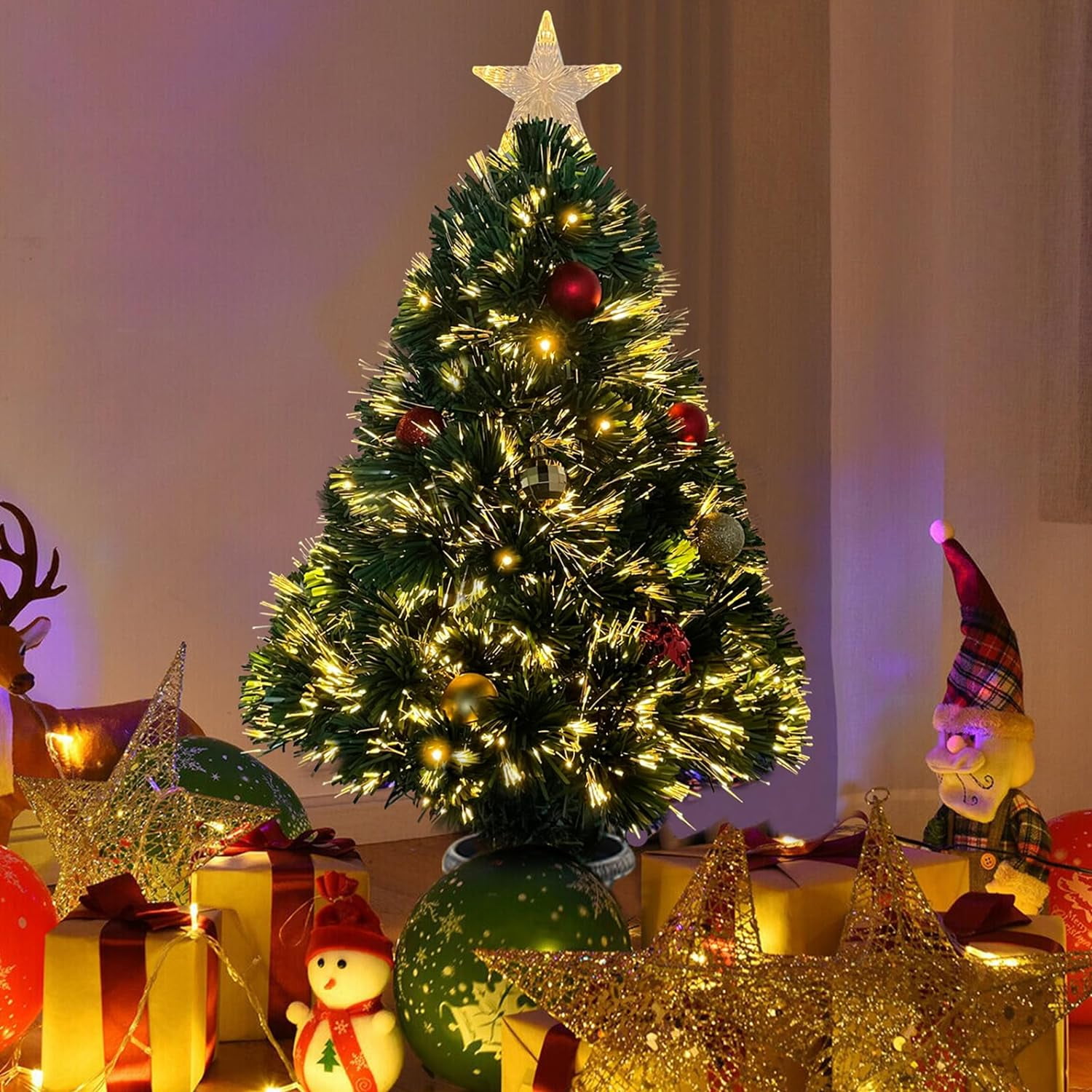 3Ft Prelit Optic Fiber Christmas Tree Artificial Lighted Entrance Xmas