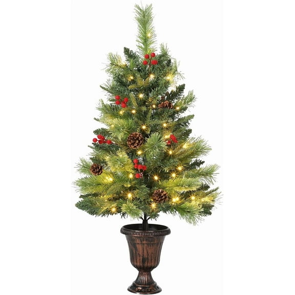 3Ft Small Xmas Tree with 70 LED Lights, Mini Tabletop Christmas Tree, Artificial Pre-Lit Table Top Mini Tree for Home, Office, Holiday Indoor Outdoor Decor