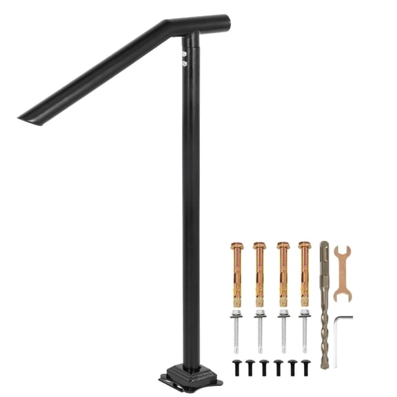 3 Ft Black Iron Stair Handrail for 2-3 Steps Indoor Outdoor Wall Mounted Heavy Duty Safety Grab Bar for Elderly Kids Pregnant Anti Slip Porch Garden Garage Stairs Support Railing System