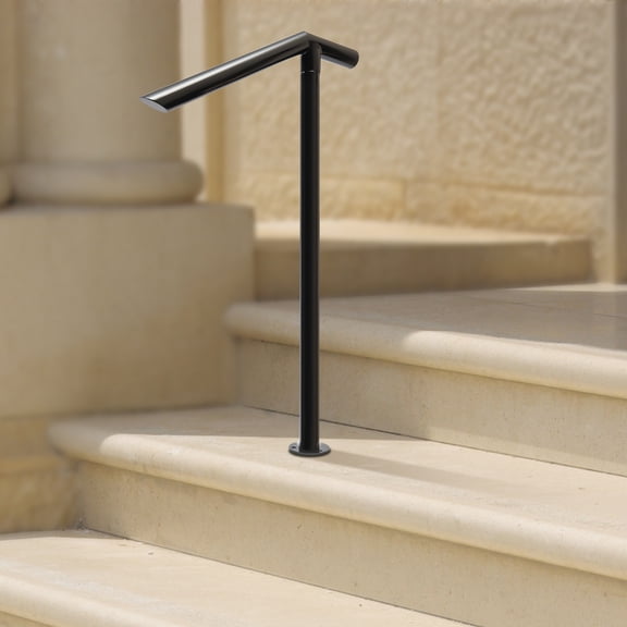 3Ft Step Railing, Iron Stair Handrail Floor Mounted Sturdy Black Arched Handrails for Outdoor Indoor Steps Fits 2 to 3 Steps