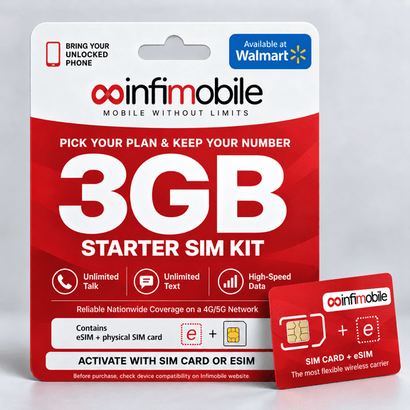 Infimobile 3GB Prepaid SIM Kit, 1-Month Plan, Unlimited Talk & Text