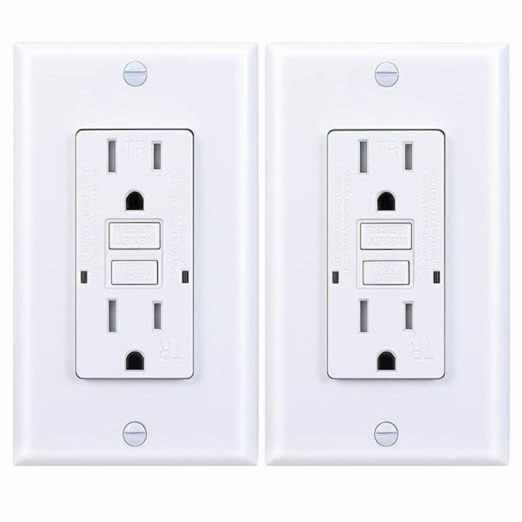 3GRACE 15 Amp GFCI Outlet, Tamper-Resistant GFI Receptacle with LED Indicator, Self-Test Ground Fault Circuit Interrupter, Decorator Wall Plates and Screws Included, UL Listed, White (2 pack)