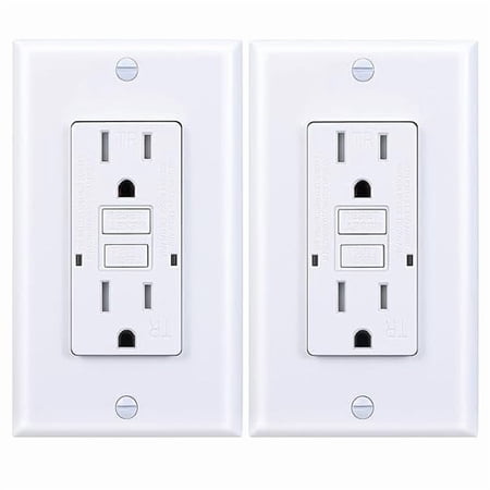 3GRACE 15 Amp GFCI Outlet, Tamper-Resistant GFI Receptacle with LED Indicator, Self-Test Ground Fault Circuit Interrupter, Decorator Wall Plates and Screws Included, UL Listed, White (2 pack)