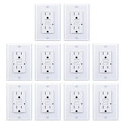 3GRACE 15 Amp GFCI Outlet, Tamper-Resistant GFI Receptacle with LED Indicator, Self-Test Ground Fault Circuit Interrupter, Decorator Wall Plates and Screws Included, UL Listed, White (10 Pack)