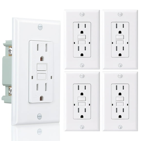 3GRACE 15 Amp GFCI Outlet, Tamper-Resistant, Weather Resistant Receptacle Indoor or Outdoor Use, LED Indicator with Decor Wall Plates and Screws, UL Listed, White (10 Pack)