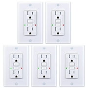 3GRACE 15 Amp GFCI Outlet, Tamper-Resistant, Weather Resistant Receptacle Indoor or Outdoor Use, LED Indicator with Decor Wall Plates and Screws, UL Listed, White (5 Pack)
