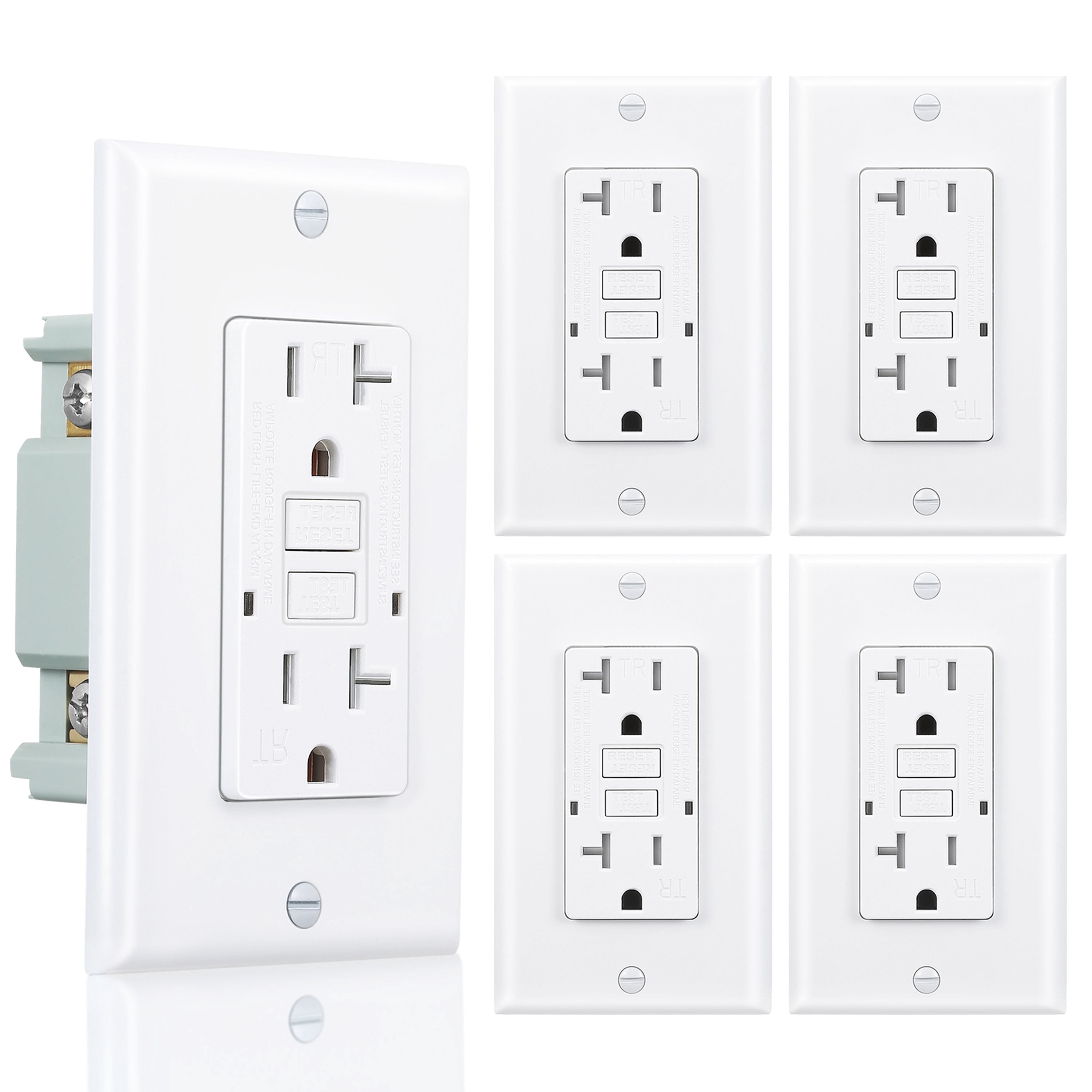 3GRACE 20 Amp GFCI Outlet, Tamper-Resistant GFI Receptacle with LED Indicator, Self-Test Ground Fault Circuit Interrupter, Decorator Wall Plates and Screws Included, UL Listed, White (5 Pack)