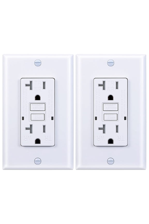 20 Amp GFCI Outlet, Tamper Resistant, Weather Resistant, LED Indicator, Wall Plate Included, UL Listed, White, 2 Pack