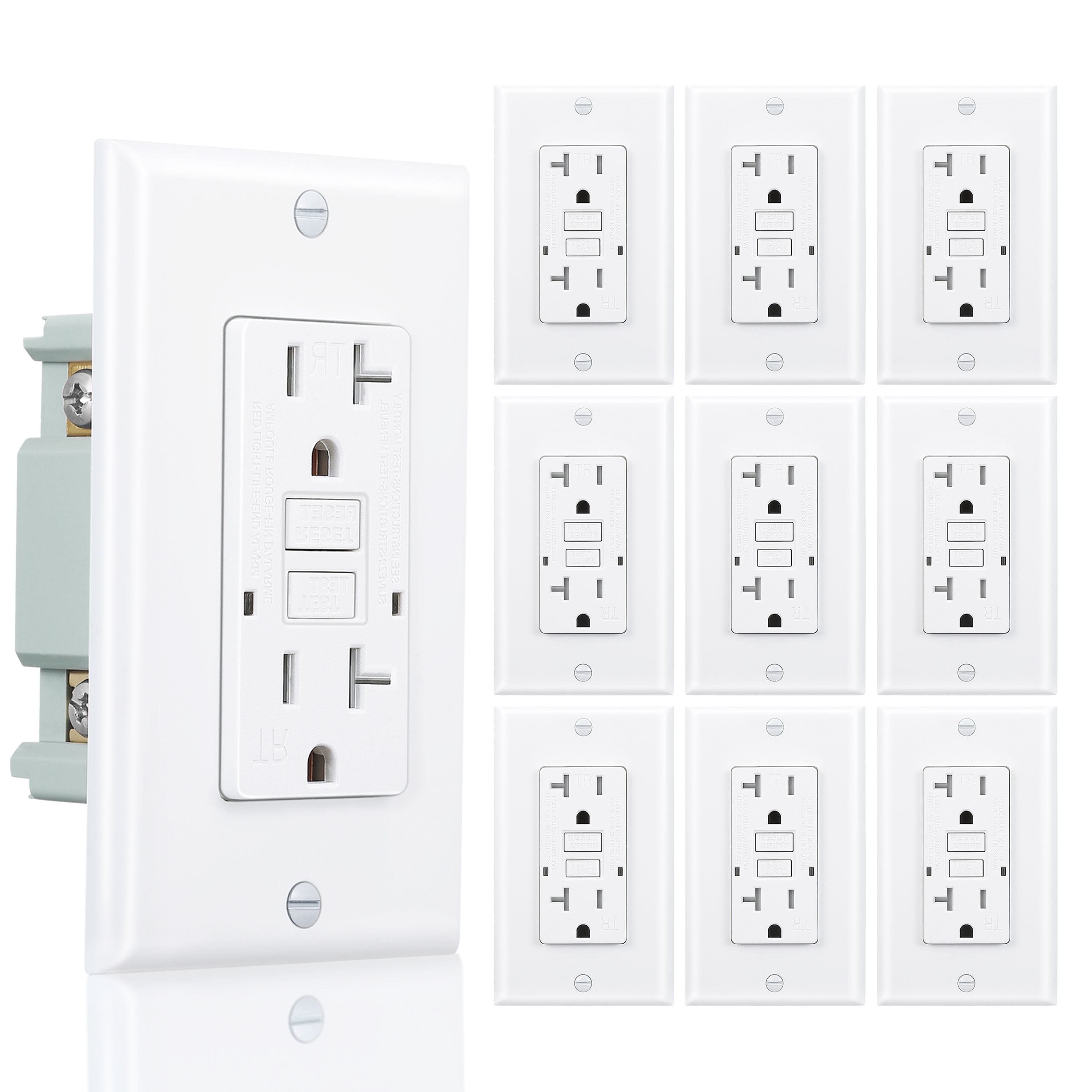 3GRACE 20 Amp GFCI Outlet, Tamper Resistant, Weather Resistant, LED Indicator, Wall Plate Included, UL Listed, White, 10 Pack
