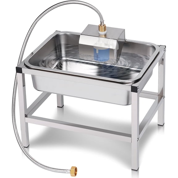 3Gal Automatic Dog Water Bowl Dispenser for Large Dogs Outdoor Elevated Dog Water Bowl with Stand, Stainless Steel Pet Waterer with Float Valve for Large Breed Goat Livestock