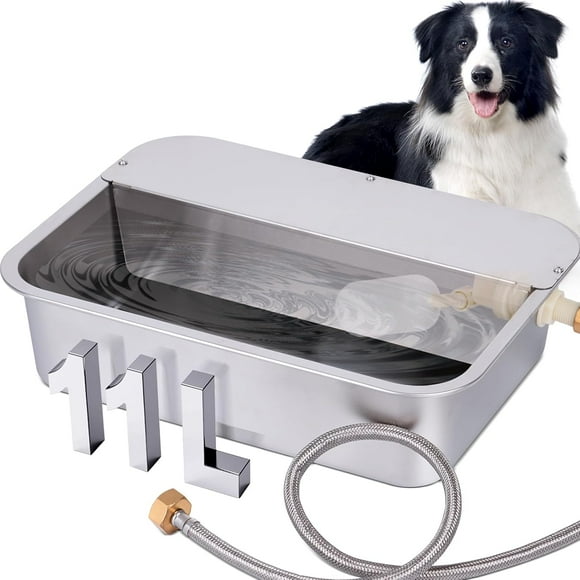 3Gal Automatic Outdoor Dog Water Dispenser for Large Breed Dogs Auto Self Filling Water Bowl Stainless Steel Dog Pet Waterer for Big Cat Chicken Goat Sheep Livestock (15.7" X 11.8")