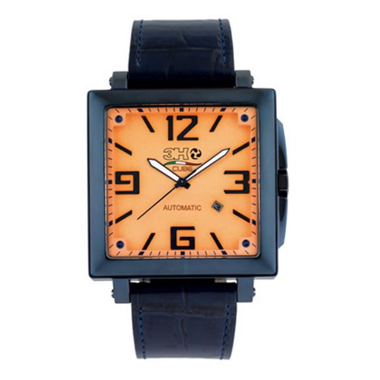 3H Italia CA11 Big Automatic Watch Cube Faced, Orange And Blue 