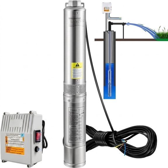 3HP Deep Well Submersible Pump, 37 GPM 640 ft Max Head, 4-Inch Stainless Steel 230V Water Pump with External Control Box for Irrigation and Industrial Use