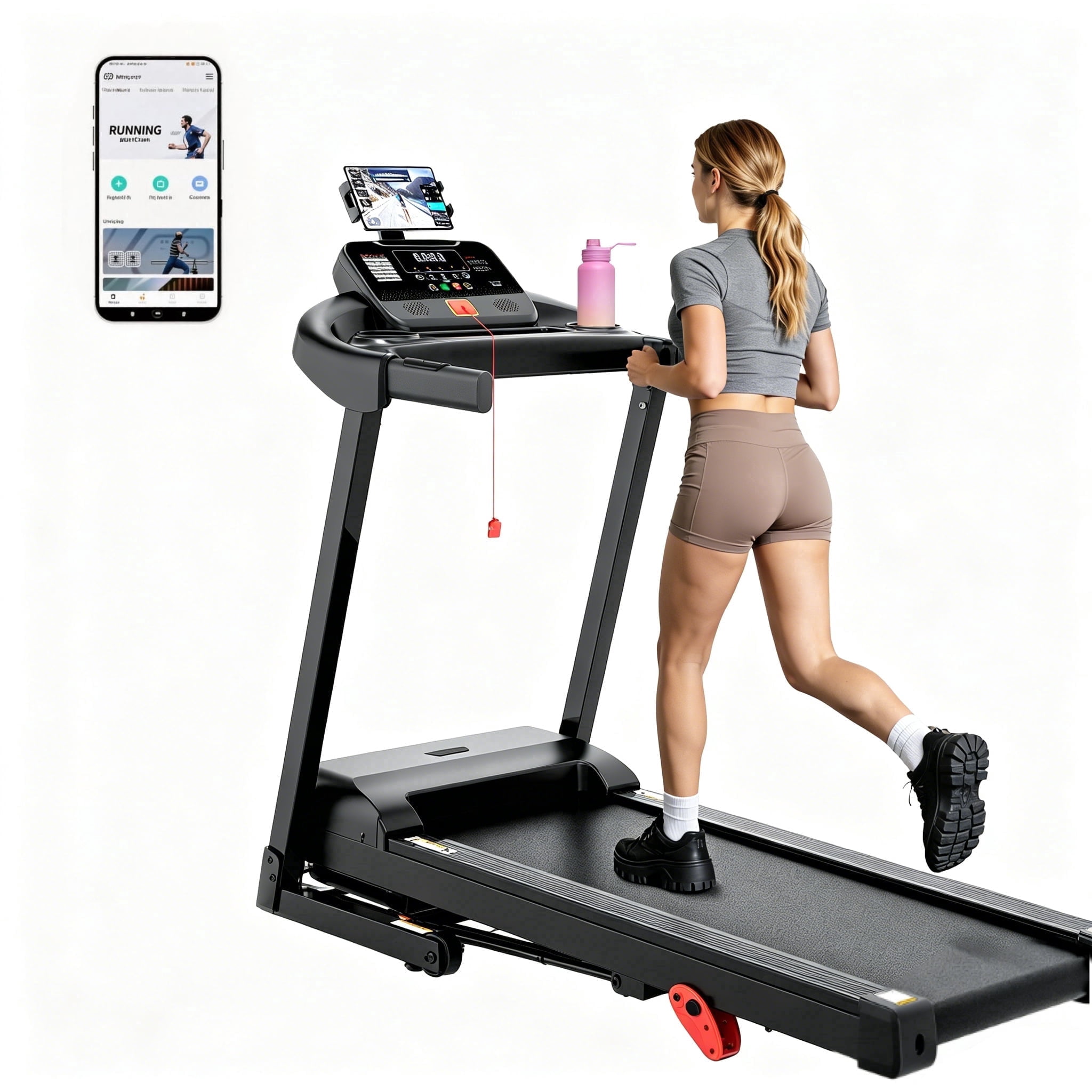 3HP Folding Treadmill with 3-Level Incline, 71 Programs, Bluetooth App Control, Shock Absorbing Running Deck, 300 lb Capacity, Foldable Running Machine for Walking, Jogging, Running and Home Fitness