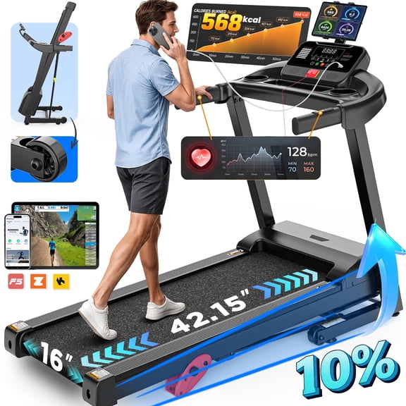 3HP Folding Treadmill for Home, 7.5MPH Exercise Treadmill, 71 Programs Treadmill with 10 Level Manual Incline, Smart APP & Console Control, Treadmill 300lb Capacity Compact Walking Running Machine
