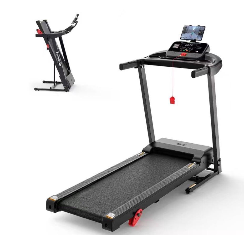 3HP Folding Treadmill for Home, 9% Manual Incline, 64 Programs, Smart App Control, 300 lbs Capacity, Quiet & Shock Absorption