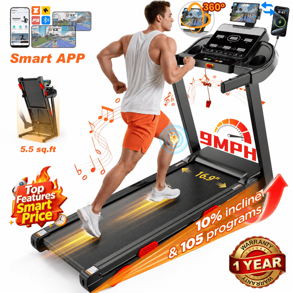300 lbs Capacity Portable Treadmill for Home&Office, 3.75HP Brushless Motor Treadmill with Manual Incline, 105 Programs, APP Control, Tablet Holder, 9MPH, Exercise treadmill for Walking, Jogging