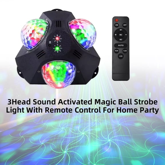 3Head Sound Activated Magic Ball Strobe Light With Remote Control For Home Party