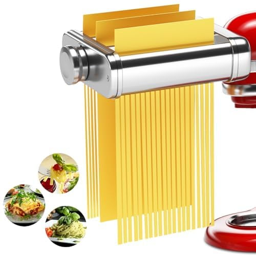 3IN1 Pasta Maker Attachment for All KitchenAid Mixers, Pasta Attachment Includes Pasta Sheet Roller, Spaghetti Cutter & Fettuccine Cutter, with Cleaning Brush