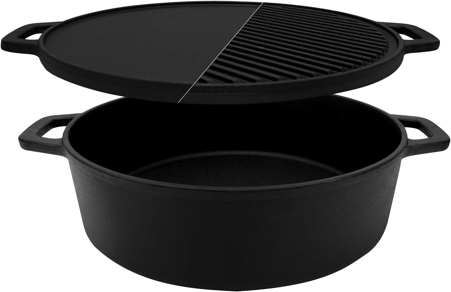 3IN1 PreSeasoned Cast Iron Pan With Reversible Grill Griddle Lid