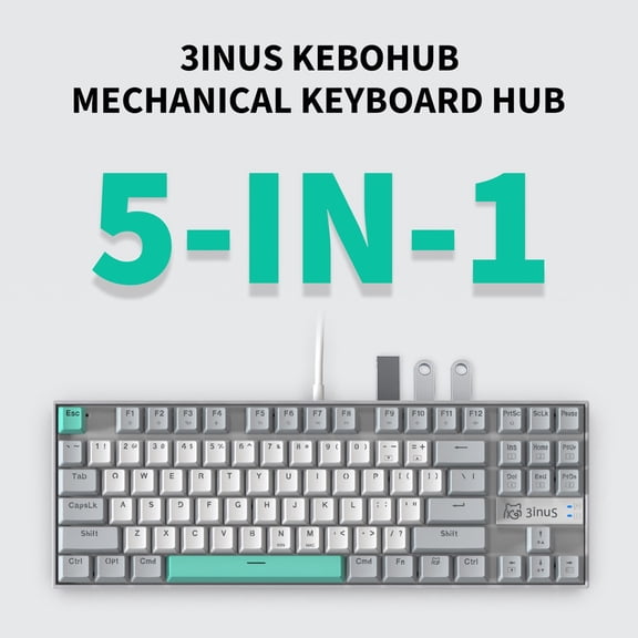 3INUS KEBOHUB EE01 Wired 87 Keys Mechanical Keyboard with 5-in-1 USB Hub, RGB Backlit Hot-Swappable Mechanical Switches, Ergonomic TKL Compact Design, Compatible with Mac Windows PC Gaming Office
