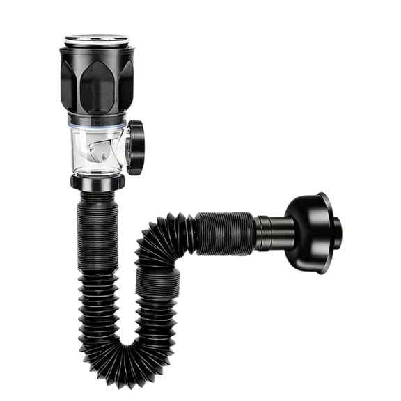 3In1 Bathroom Sink Drain Kit Flexible P-trap Drain Pipe Replacement with Up Stopper Expandable Flexible Downspout Pipe Anti Odor Filter Water Pipes (Black)