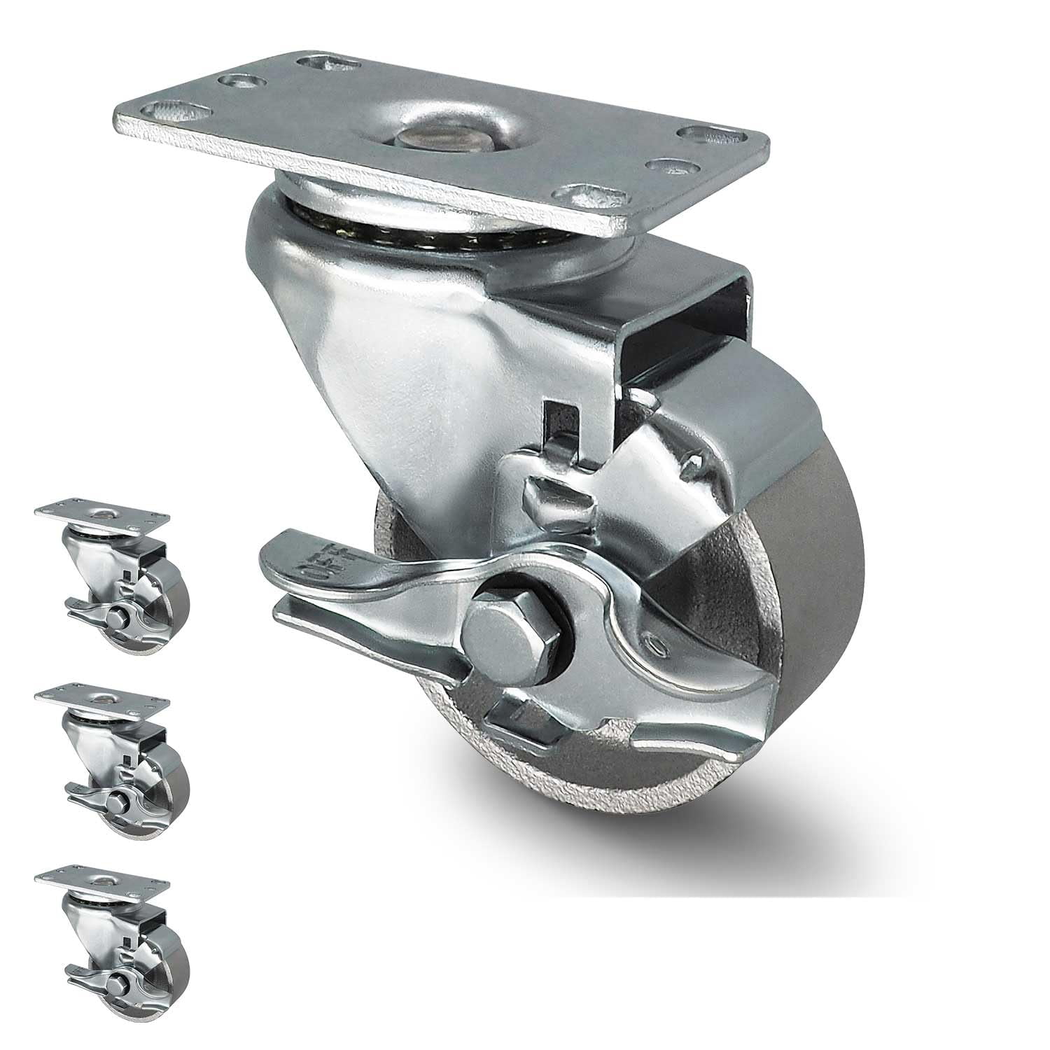 3Inch Industrial Casters, Semi Steel Cast Iron Locking Casters, Swivel Casters With Brake, Set