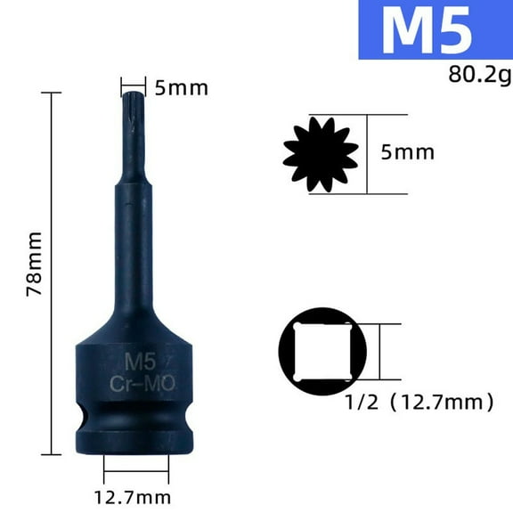3Inch M5-M19 1/2Inch Drive Wrench Socket Adapter 12 Point Socket Screwdriver Bit M5