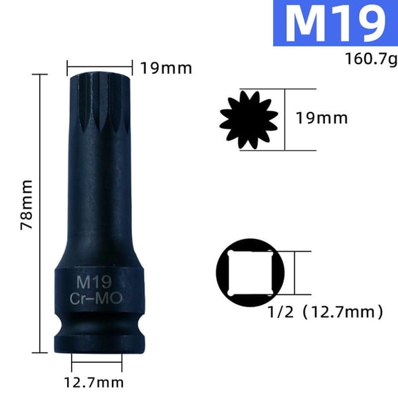 3Inch M5-M19 1/2Inch Drive Wrench Socket Adapter 12 Point Socket Screwdriver Bit