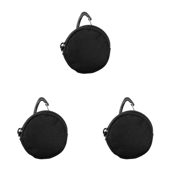 3Inch Zipper Sports Outdoor Headphone Bag Hanging Keychain Round Mini Coin Purse Dog Treat Pouch Portable Earbud Storage Case Travel Organization Nylon Material 3PC