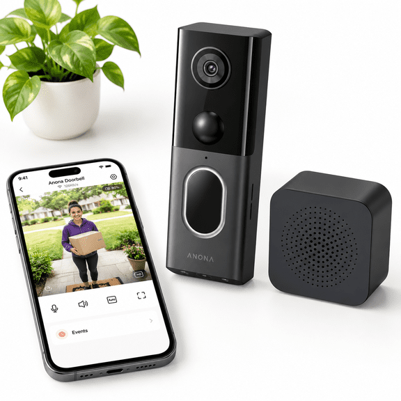 3K Dual Cam Video Doorbell Camera, Wireless/Wired with Chime, 5MP Resolution, Weather-Resistant