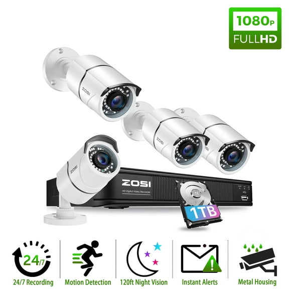 3K LIte Security camera system with 1TB Hard Drive, ZOSI 1080P 8CH DVR Recorder with AI Human/Vehicle Detection, Outdoor Security Camera with 120ft Night Vision, Weatherproof, 24/7 Recording
