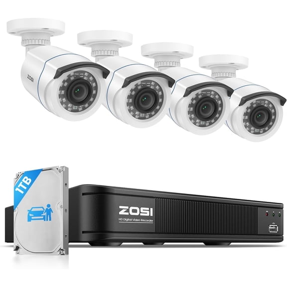 3K LIte Security camera system with 1TB Hard Drive, ZOSI 1080P 8CH DVR Recorder with AI Human/Vehicle Detection, Outdoor Security Camera with 120ft Night Vision, Weatherproof, 24/7 Recording