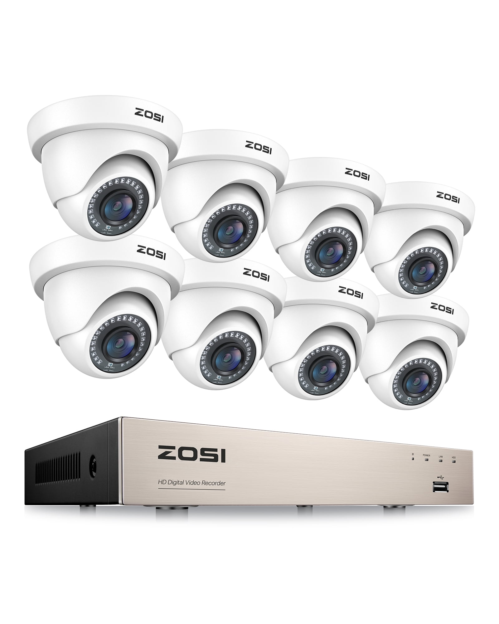 3K Lite Security Camera System, ZOSI 1080P H.265+ 8CH DVR, 8pcs HD 1080P Indoor Outdoor Weatherproof CCTV Security Cameras ,AI Human/Vehicle Detection, Motion Alert, Remote Access(No HDD)