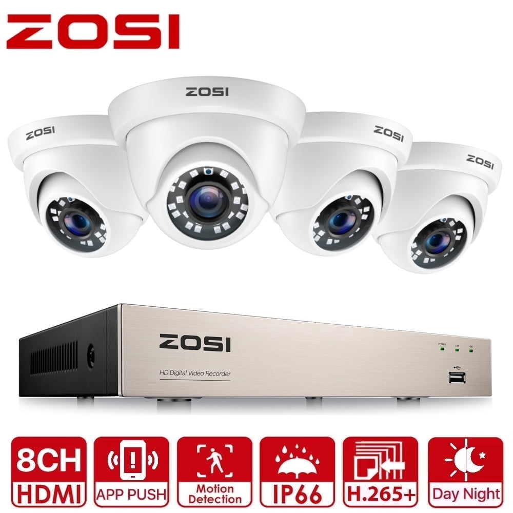 3K Lite Security Camera System, ZOSI 1080P H.265+ 8CH CCTV DVR with 4pcs 1080P 1920TVL 2MP Outdoor Indoor Surveillance Dome Cameras, AI Human/Vehicle Detection, Motion Alert,Remote Access(No HDD)