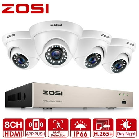 3K Lite Security Camera System, ZOSI 1080P H.265+ 8CH DVR Recorder with 4X HD 1080P Indoor Outdoor Weatherproof CCTV Security Cameras ,AI Human/Vehicle Detection, Motion Alert,Remote Access(No HDD)