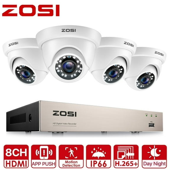 3K Lite Security Camera System, ZOSI 1080P H.265+ 8CH DVR Recorder with 4X HD 1080P Indoor Outdoor Weatherproof CCTV Security Cameras ,AI Human/Vehicle Detection, Motion Alert,Remote Access(No HDD)