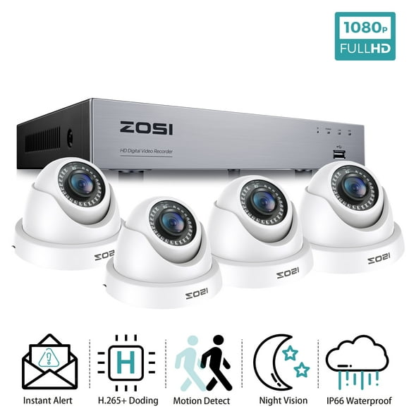 3K Lite Security Camera System, ZOSI 1080P H.265+ 8CH DVR Recorder with 4X HD 1080P Indoor Outdoor Weatherproof CCTV Security Cameras ,AI Human/Vehicle Detection, Motion Alert,Remote Access(No HDD)