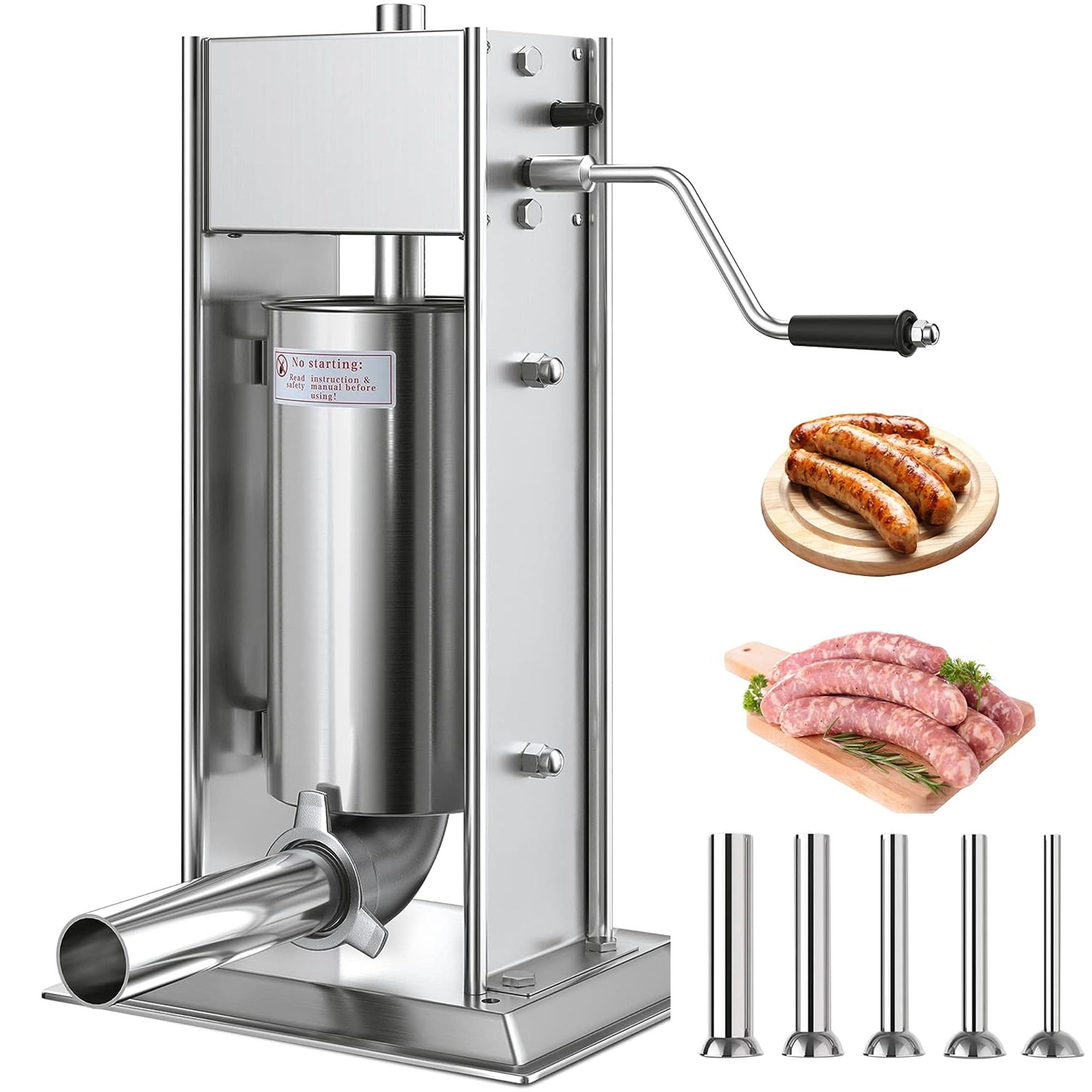 3L/21 lbs Sausage Stuffer Stainless Steel Vertical Sausage Maker with 5