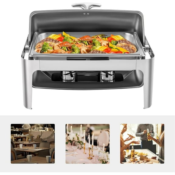 3L/3.17 Quart Buffet Set, Buffet Servers and Warmers, Stainless Steel Food Warmer, Rectangular Food Warmer and Server with 3 Food Pans