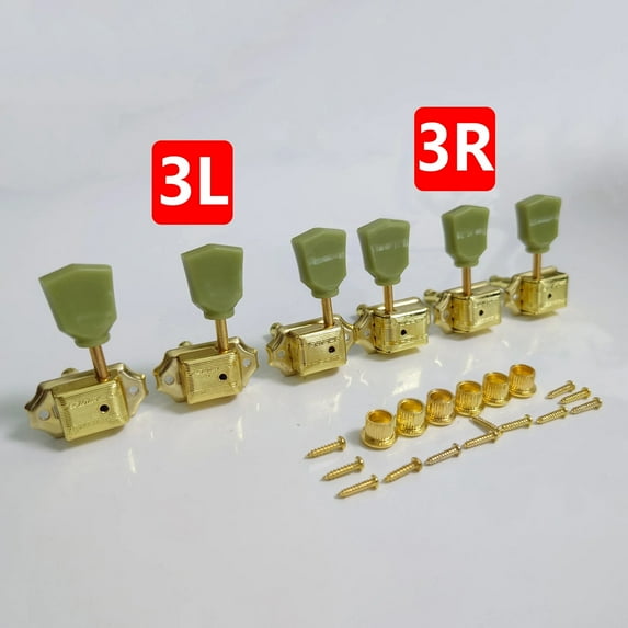 3L 3R Deluxe Vintage Guitar Machine Heads Tuners Tuning Pegs 3L + 3R Gold Chrome