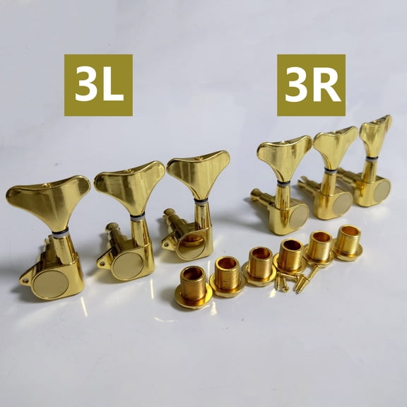 3L 3R Gold Closed Electric Bass Tuning Pegs Left & Right Tuners Set for 3L 3R String Configuration Bass Guitar