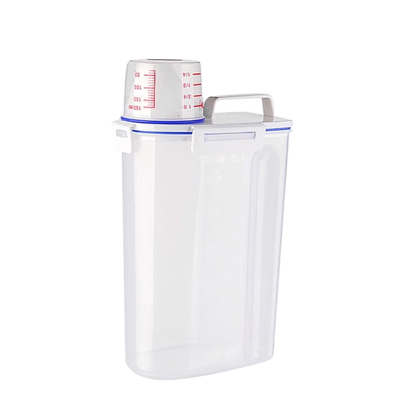 3L Airtight Food Storage Container for Flour,Rice,Sugar,Cereal & Pet Food-Pantry Organizer Bin with Lid & Measuring Cup, Kitchen Dry Goods Dispenser with 4 Buckle Lock & Handle(Clear,6.7x4.3x9.8")