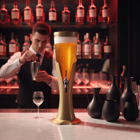 3L Beer Dispenser with LED Lights, 0.8Gal Tabletop Beverage Tower, Electroplated Gold Drink Dispenser for Parties Home Bar BBQ, Juice Milk Mimosa Container
