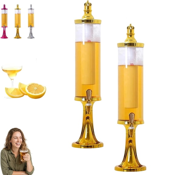 3L Beer Tower Beverage Dispenser with LED Colorful Shinning Lights and Ice Tube, 100oz Chill Drink Holder, Keep Beverages Ice, Portable Cocktail Server for Holidays Home Bar Party Gameday (B1)